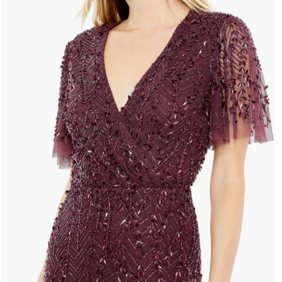 MAC DUGGAL 35109 EMBELLISHED FLUTTER SLEEVE AUBERGINE GOWN sz 20 - Picture 2 of 4